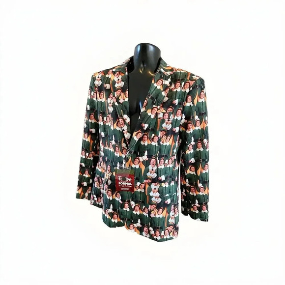 Elf Men Sz Large Suitmeister Christmas Suit Blazer Will Farrell Ugly Sweater NEW - Picture 1 of 13
